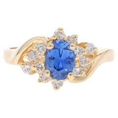 Yellow Gold Sapphire Diamond Bypass Ring - 14k Oval 1.10ctw