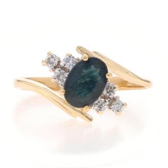 Yellow Gold Sapphire Diamond Bypass Ring - 14k Oval 1.12ctw