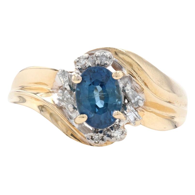 For Sale:  Yellow Gold Sapphire & Diamond Bypass Ring, 14k Oval Brilliant Cut 1.08ctw