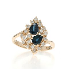 Yellow Gold Sapphire Diamond Bypass Ring - 14k Pear 1.30ctw Two-Stone