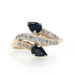 Yellow Gold Sapphire Diamond Bypass Ring - 14k Pear .80ctw Two-Stone
