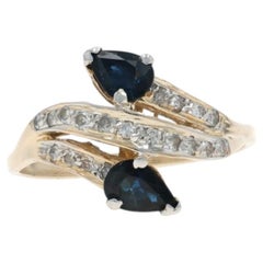 Yellow Gold Sapphire Diamond Bypass Ring - 14k Pear .80ctw Two-Stone