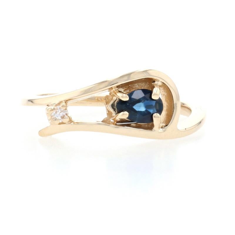 Women's or Men's Yellow Gold Sapphire & Diamond Bypass Ring, 14k Pear Cut .37ctw