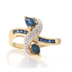 Yellow Gold Sapphire & Diamond Bypass Ring - 14k Pear & Square .46ctw Two-Stone