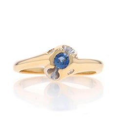 Yellow Gold Sapphire Diamond Bypass Ring - 14k Round .23ctw