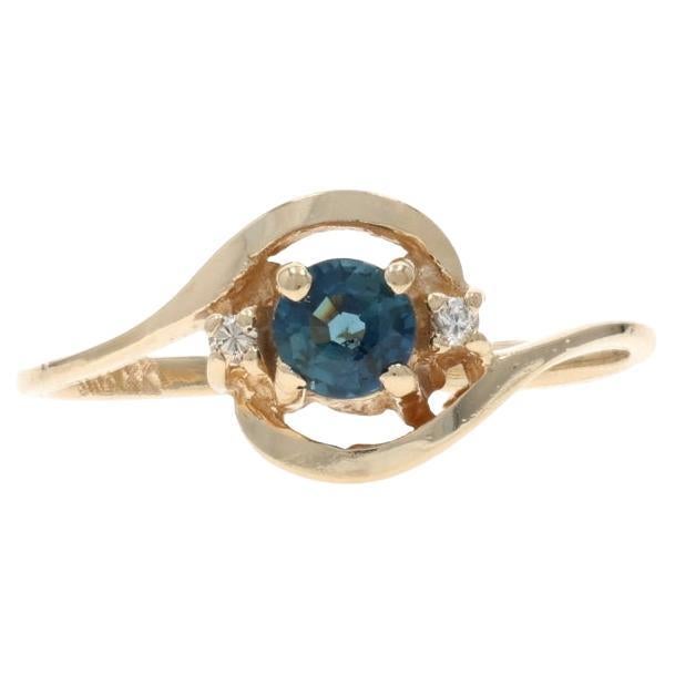 Yellow Gold Sapphire Diamond Bypass Ring - 14k Round .32ctw