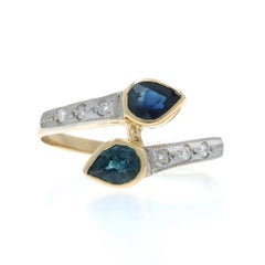 Yellow Gold Sapphire Diamond Bypass Ring - 18k Pear .64ctw Two-Stone