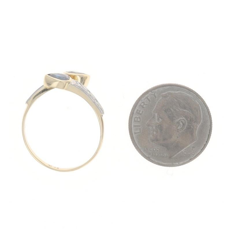Yellow Gold Sapphire Diamond Bypass Ring - 18k Pear .64ctw Two-Stone For Sale 1