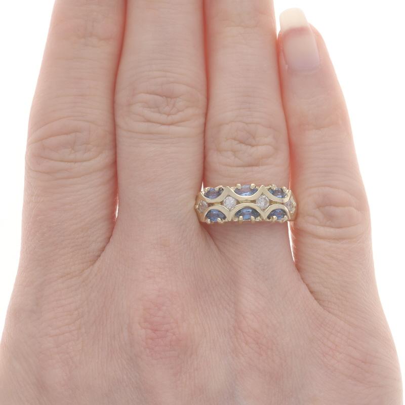 Marquise Cut Yellow Gold Sapphire & Diamond Cluster Band - 10k Marquise 1.02ctw Scallop Ring For Sale