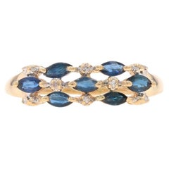 Yellow Gold Sapphire & Diamond Cluster Band - 10k Marquise .93ctw Ring