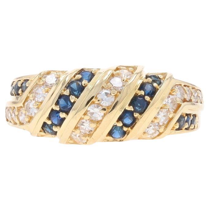 Yellow Gold Sapphire Diamond Cluster Band - 14k Round .88ctw Ring For Sale
