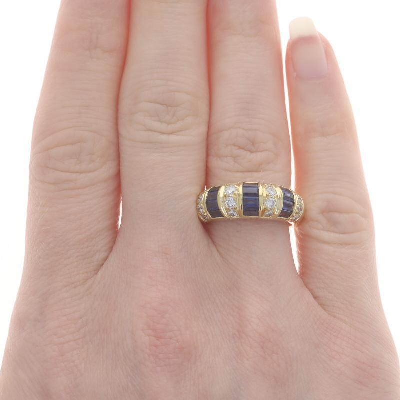 Taille baguette Or Jaune Saphir Diamant Cluster Band 18k Baguette 1.18ctw Stripe Ring 6 1/4 en vente