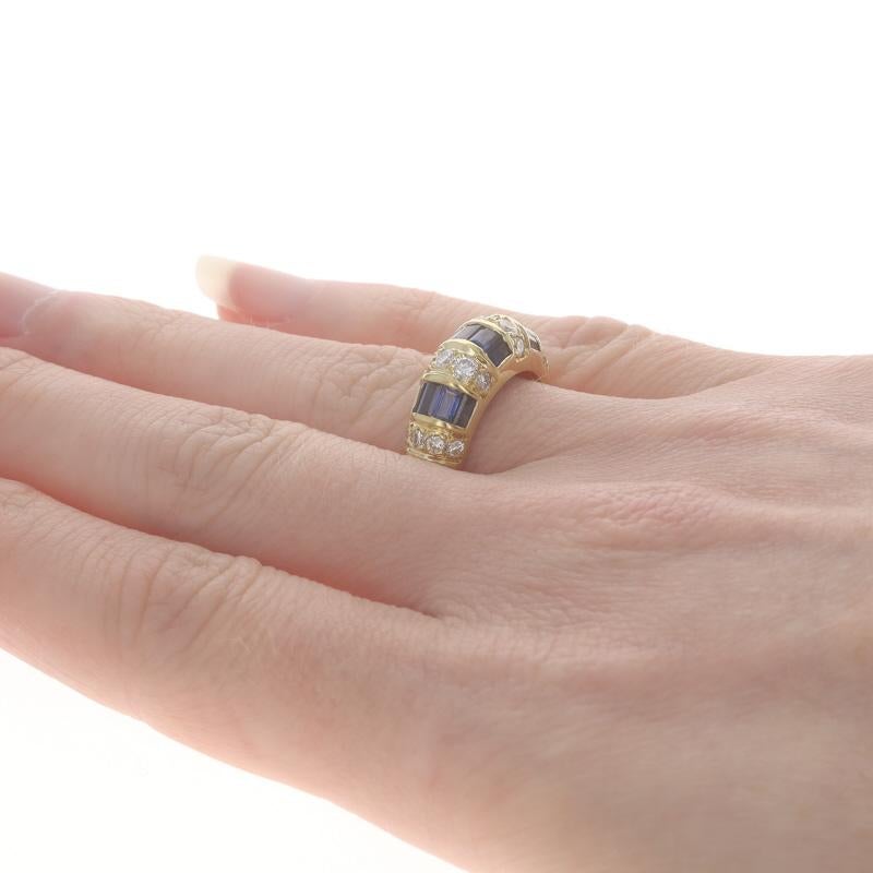 Or Jaune Saphir Diamant Cluster Band 18k Baguette 1.18ctw Stripe Ring 6 1/4 Pour femmes en vente