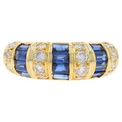 Or Jaune Saphir Diamant Cluster Band 18k Baguette 1.18ctw Stripe Ring 6 1/4