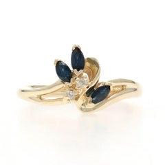 Gelbgold Saphir Diamant Cluster Bypass Ring - 10k Marquise .47ctw Floral