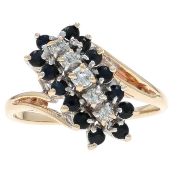 Yellow Gold Sapphire Diamond Cluster Cocktail Bypass Ring 10k 1.06ctw Waterfall For Sale