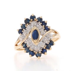 Yellow Gold Sapphire Diamond Cluster Cocktail Bypass Ring - 10k Marquise 1.08ctw