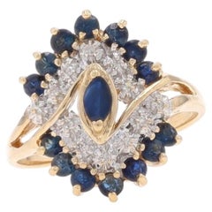 Yellow Gold Sapphire Diamond Cluster Cocktail Bypass Ring - 10k Marquise 1.08ctw