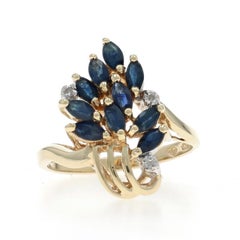 Yellow Gold Sapphire Diamond Cluster Cocktail Bypass Ring - 10k Marquise .83ctw