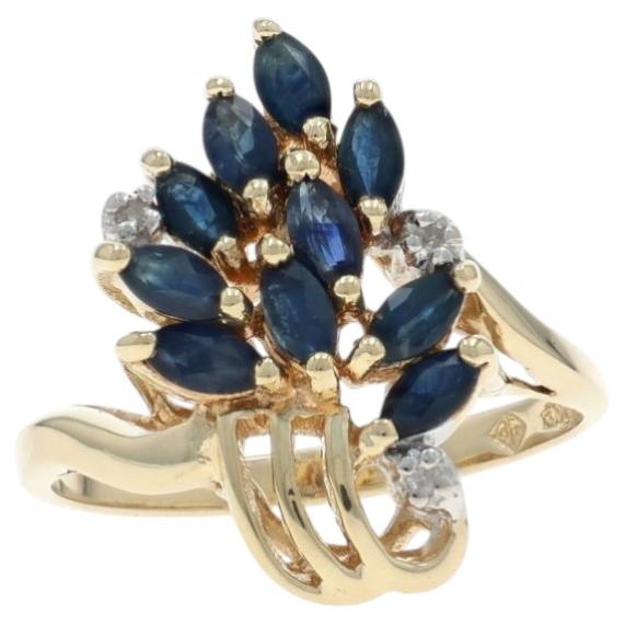 Yellow Gold Sapphire Diamond Cluster Cocktail Bypass Ring - 10k Marquise .83ctw