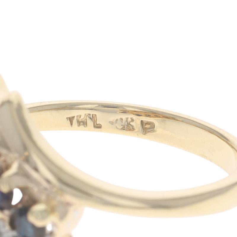 Bague en or jaune saphir diamant Cocktail Bypass - 10k Round 1.47ctw en vente 2