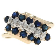 Yellow Gold Sapphire Diamond Cluster Cocktail Bypass Ring - 10k Round 1.47ctw