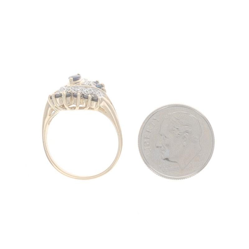 Anello bypass con zaffiro e diamante a grappolo in oro giallo - 14k Marquise 1.08ctw in vendita 1