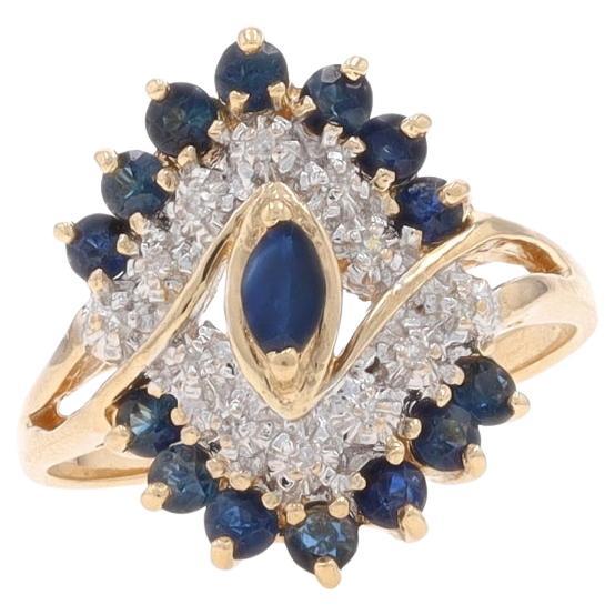 Anillo de oro amarillo con zafiro y diamantes en racimo - 14k Marquesa 1.08ctw