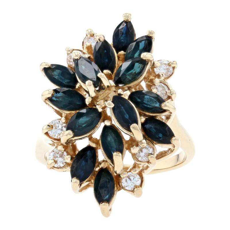 Yellow Gold Sapphire 
Diamond Cluster Cocktail Bypass Ring 14k Marquise 3.28ctw