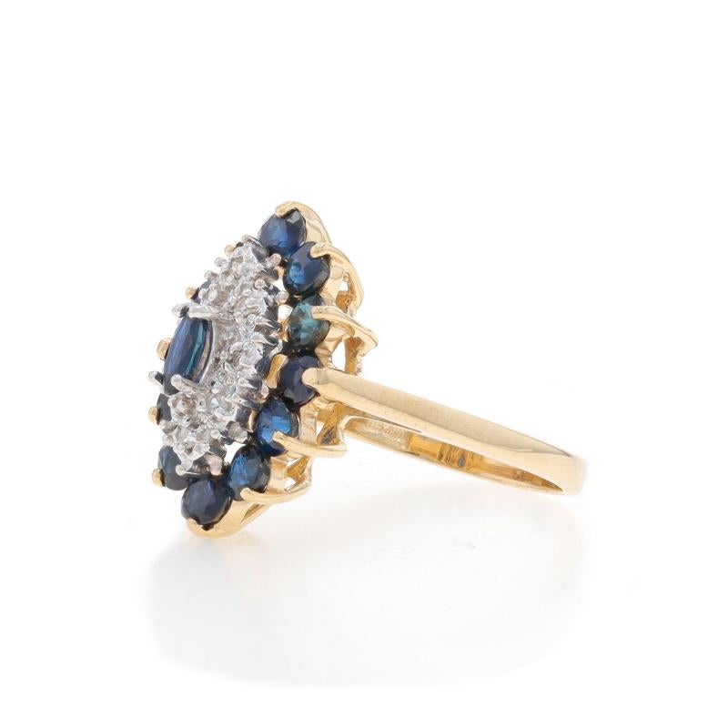 Marquise Cut Yellow Gold Sapphire Diamond Cluster Cocktail Dbl Halo Ring 10k Marquise 2.00ctw