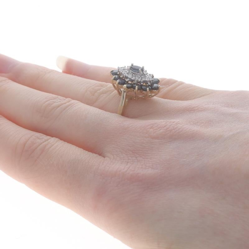 Yellow Gold Sapphire Diamond Cluster Cocktail Dbl Halo Ring 10k Marquise 2.00ctw In Excellent Condition In Greensboro, NC