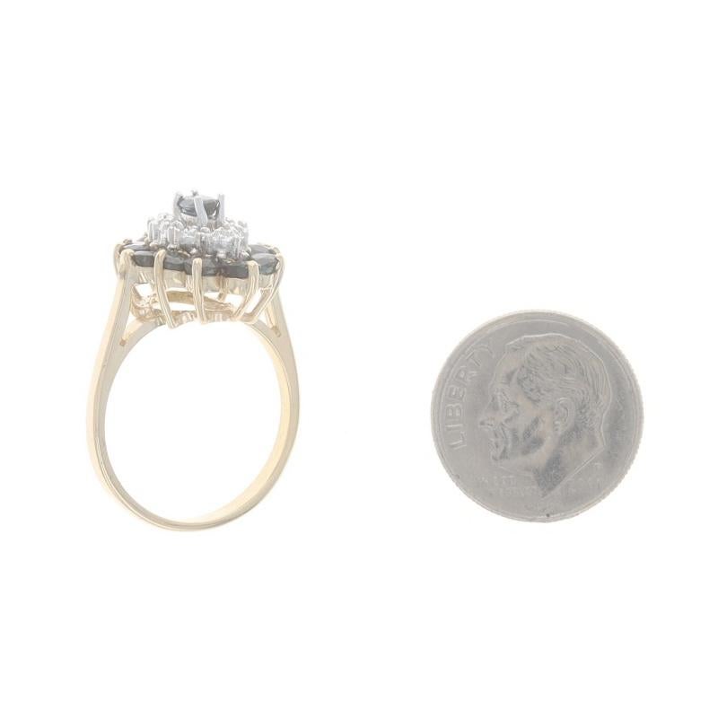 Women's Yellow Gold Sapphire Diamond Cluster Cocktail Dbl Halo Ring 10k Marquise 2.00ctw