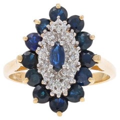 Yellow Gold Sapphire Diamond Cluster Cocktail Dbl Halo Ring 10k Marquise 2.00ctw