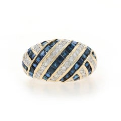 Yellow Gold Sapphire Diamond Cluster Cocktail Dome Band -14k Sq 3.28ctw Sz 6 1/2