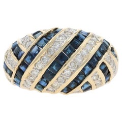 Yellow Gold Sapphire Diamond Cluster Cocktail Dome Band -14k Sq 3.28ctw Sz 6 1/2