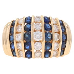 Yellow Gold Sapphire & Diamond Cluster Cocktail Dome Band 18k Rnd 3.12ctw Ring