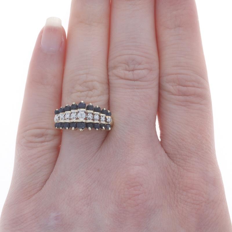 Round Cut Yellow Gold Sapphire Diamond Cluster Cocktail Ring - 10k Round 1.33ctw Tiered