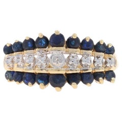 Yellow Gold Sapphire Diamond Cluster Cocktail Ring - 10k Round 1.33ctw Tiered