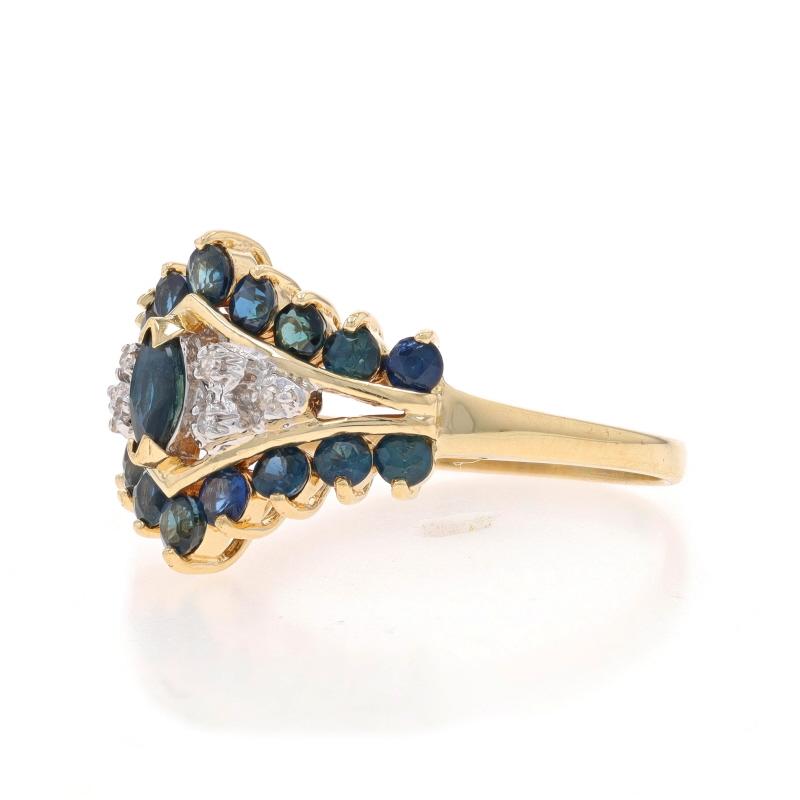Bague cocktail en or jaune saphir et diamant -14k Marquise et rond 1.89ctw Excellent état - En vente à Greensboro, NC