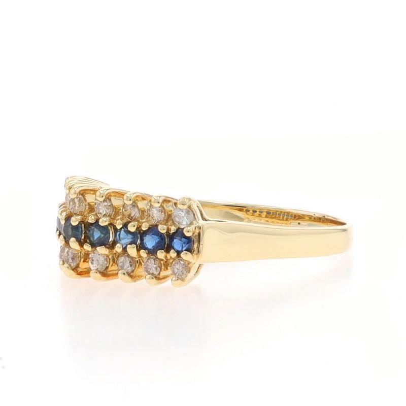 Yellow Gold Sapphire Diamond Cluster Cocktail Ring -14k Rnd .77ctw Stripe Tiered In Excellent Condition For Sale In Greensboro, NC