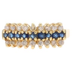 Yellow Gold Sapphire Diamond Cluster Cocktail Ring -14k Rnd .77ctw Stripe Tiered