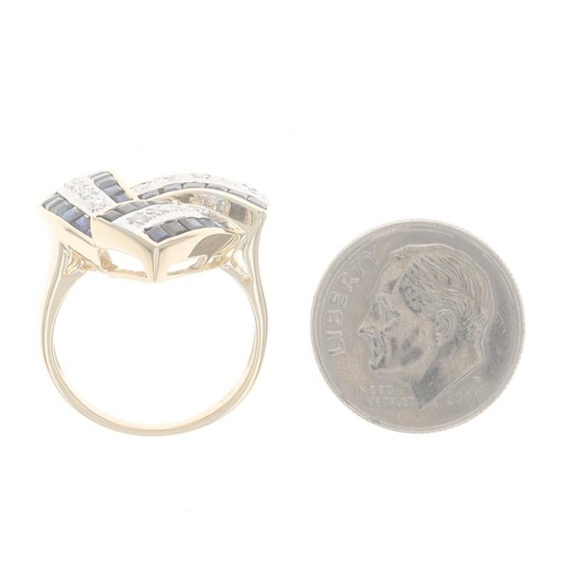  Bague cocktail grappe de saphirs et de diamants en or jaune 14 carats avec nœud rayé de 2,28 carats Pour femmes 