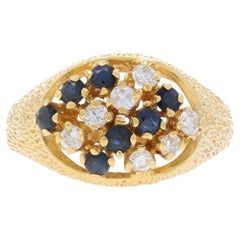 Yellow Gold Sapphire Diamond Cluster Cocktail Ring - 18k Round .70ctw