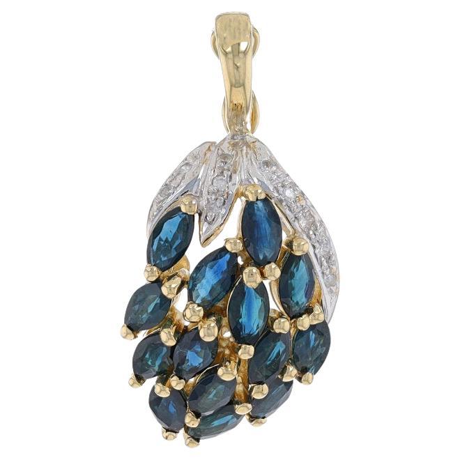 Yellow Gold Sapphire & Diamond Cluster Enhancer Pendant 14k Marq 2.30ctw Feather For Sale