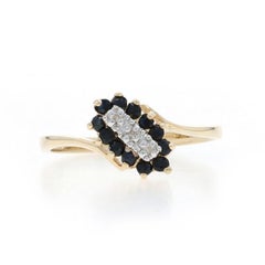 Yellow Gold Sapphire Diamond Cluster Halo Bypass Ring - 10k Round .26ctw