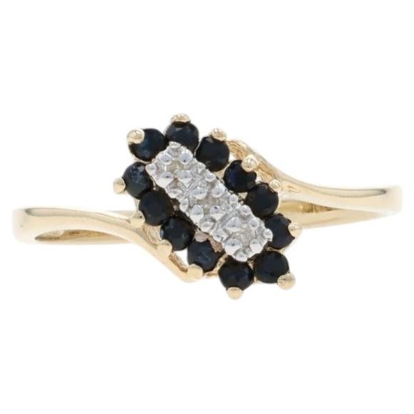 Yellow Gold Sapphire Diamond Cluster Halo Bypass Ring - 10k Round .26ctw