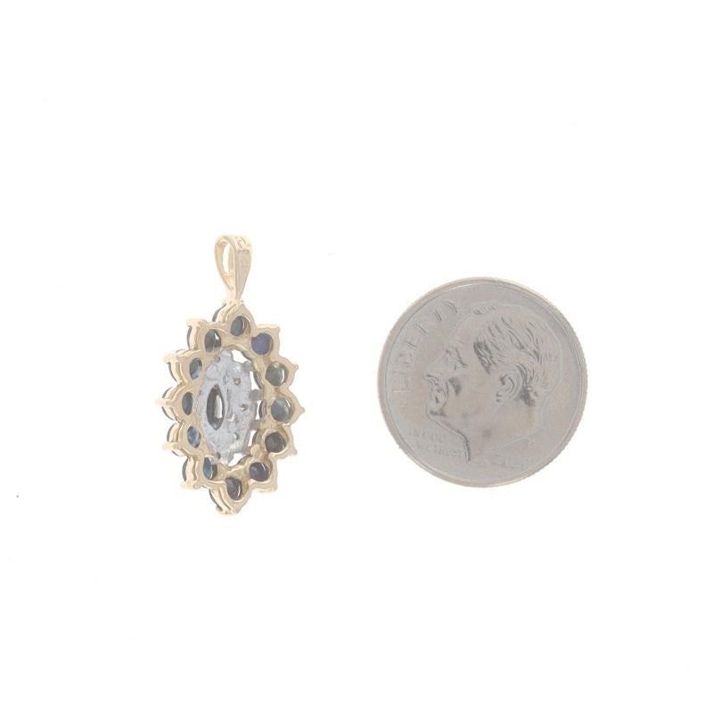 Gelbgold Saphir-Diamant-Cluster-Halo-Anhänger - 14k Marquise 2,19ctw Floral im Zustand „Hervorragend“ in Greensboro, NC