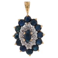 Gelbgold Saphir-Diamant-Cluster-Halo-Anhänger - 14k Marquise 2,19ctw Floral