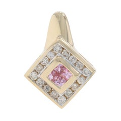 Yellow Gold Sapphire Diamond Cluster Halo Pendant - 14k Square .52ctw