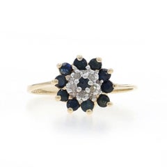 Yellow Gold Sapphire Diamond Cluster Halo Ring - 10k Round .38ctw Floral